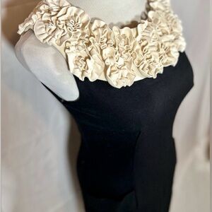 Taylor Classy Black Dress with Cream Ruffle Neckline ~ Elegance!